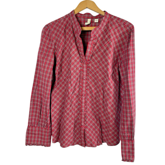 St Johns Bay Red Plaid Tartan Button Up Shirt Top Preppy Tailored Holiday Large - Picture 1 of 12